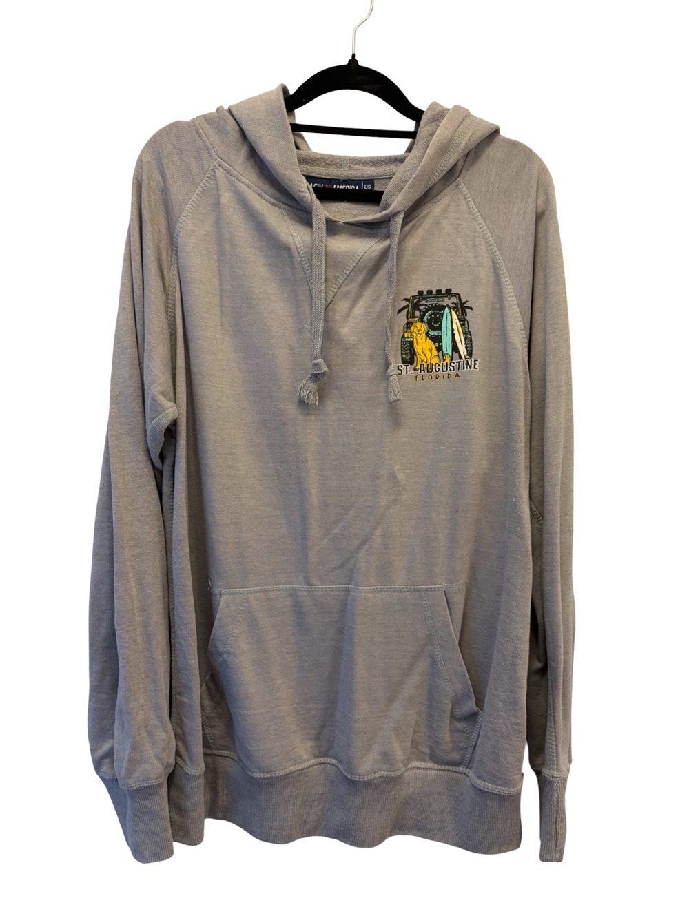 St Augustine Florida Hoodie Women's Large Beach Graphic Sweatshirt Dog Surfboard - Picture 2 of 9